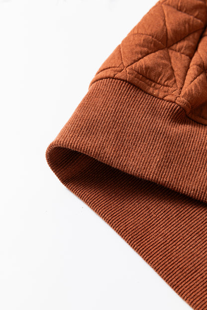 Straw Yellow Geometric Quilted Half Zipped Loose Sweatshirt