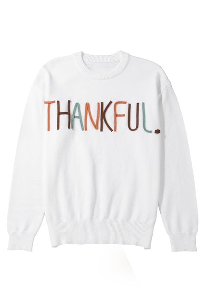 Weißer Pullover mit Stickerei „Thankful Ivory“