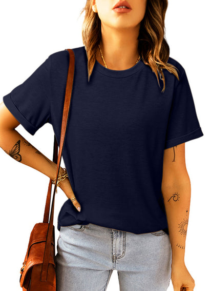 Blaues, einfarbiges T-Shirt mit Rundhalsausschnitt
