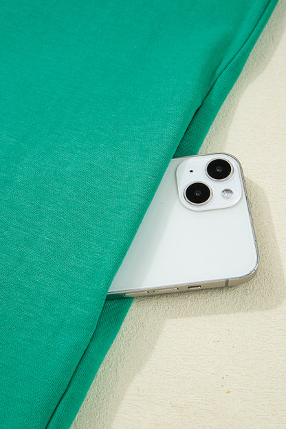 Mint Green Varsity Contrast Striped V Neck Long Sleeve T Shirt Dress with Pockets