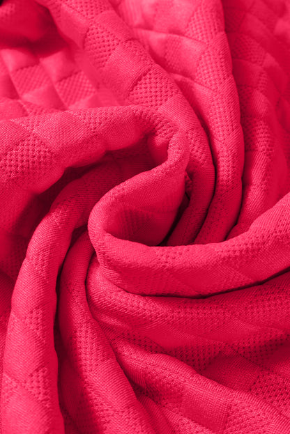 Erdbeerrosa kariertes, strukturiertes Pullover-Oberteil und Hose-Set mit Schlitz