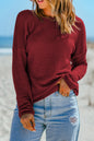 Fiery Red Waffle Knit Drop Shoulder Long Sleeve Top