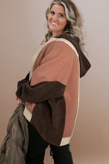 Brauner Hoodie mit sichtbaren Nähten und Farbblockdesign in Übergröße