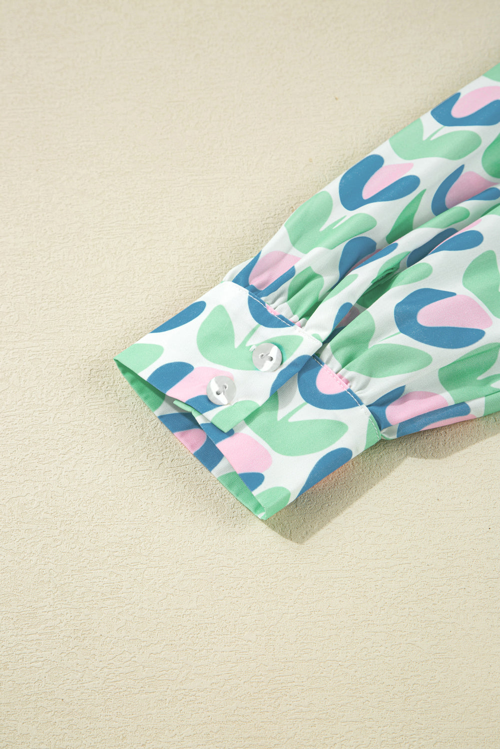 Green Floral Print Notched Neck Scalloped Detail Long Sleeve Mini Dress