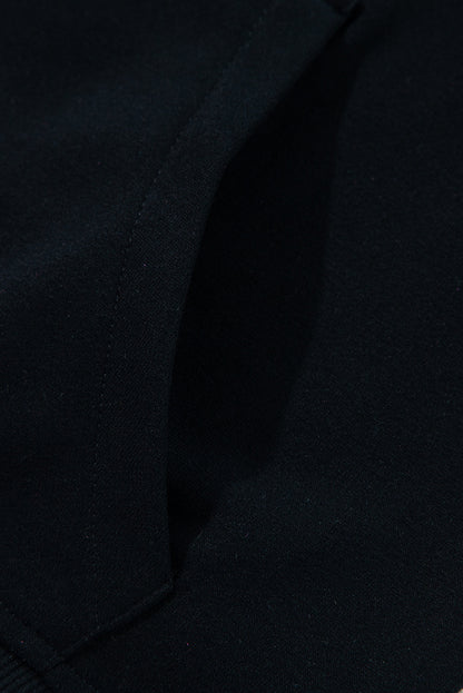 Schwarzes Sweatshirt mit Viertelreißverschluss, Stehkragen und Kängurutasche