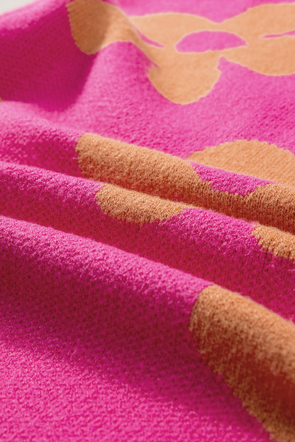 Langarmpullover mit Stehkragen und großem Blumenmuster in Rose