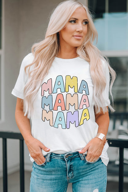 Weißes, lässiges T-Shirt mit Rundhalsausschnitt und MAMA-Slogan-Print