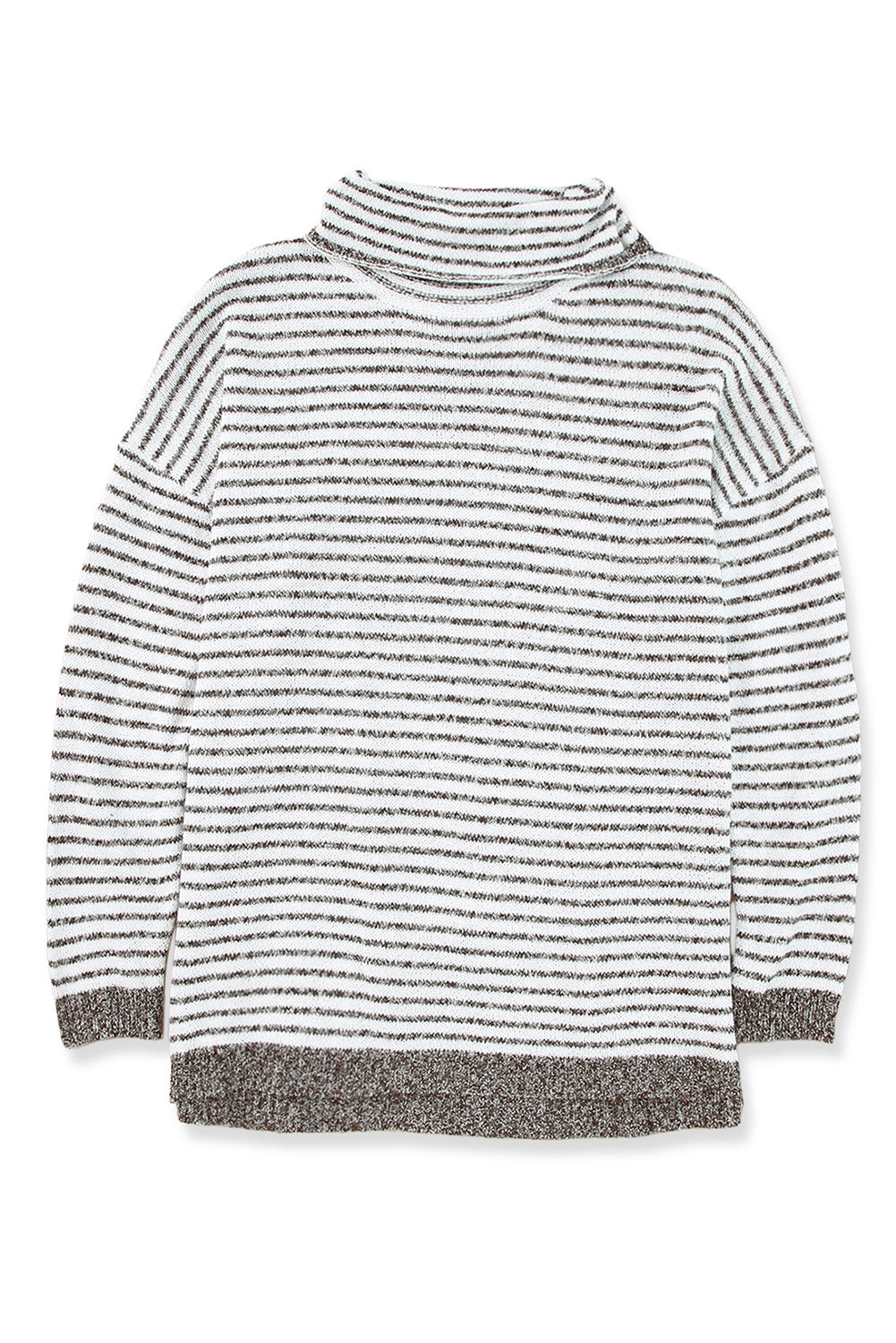Khakifarbener, gestreifter Rollkragenpullover