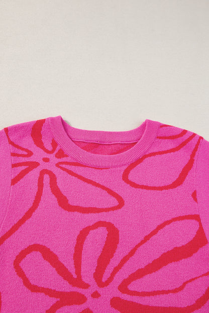 Ärmelloses Stricktop mit Blumenmuster und Knopfleiste in leuchtendem Pink