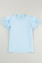 Beau Blue Layered Ric Rac Cap Sleeve Filled Neck Blouse