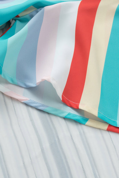 Multicolor Stripe Print Tie V Neck Flowy Romper
