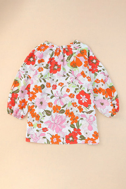 Orangefarbene Bluse mit Puffärmeln und Rüschenbesatz