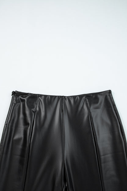 Black Faux Leather Seamed Leg High Waist Leggings