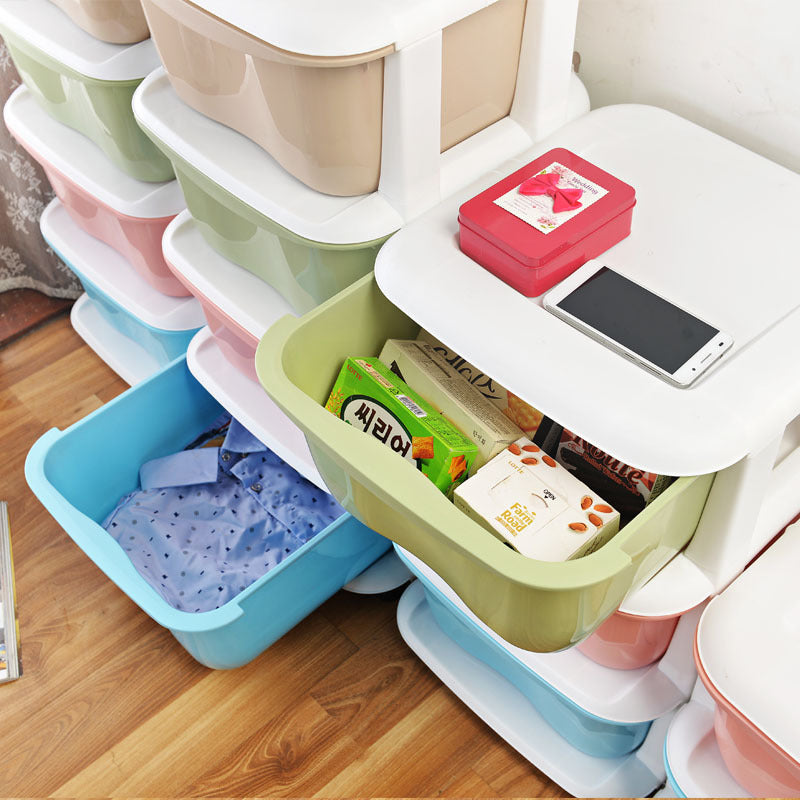 Schubladenschrank in Bonbonfarbe, Schrank mit Kunststoff-Finish, Schublade, Kleiderschrank, Unterwäsche, Socken, Schließfächer