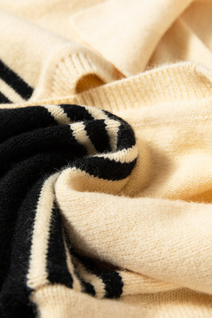 Schwarzer Pullover mit Colorblock-Streifen und V-Ausschnitt