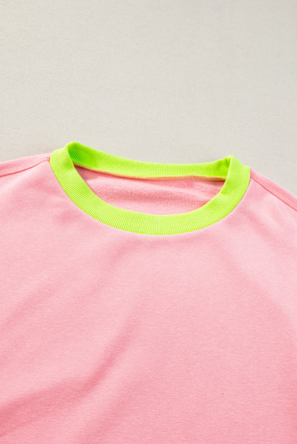 Rosa Sweatshirt mit Farbblock-Muster und Puffärmeln
