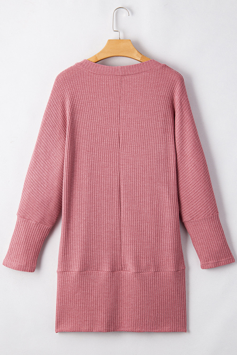 Mineralrote, einfarbige Strickjacke mit Waffelstrick und Tasche