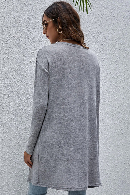 Leichte Strickjacke mit hoher Taille und offener Vorderseite in Volltonfarbe