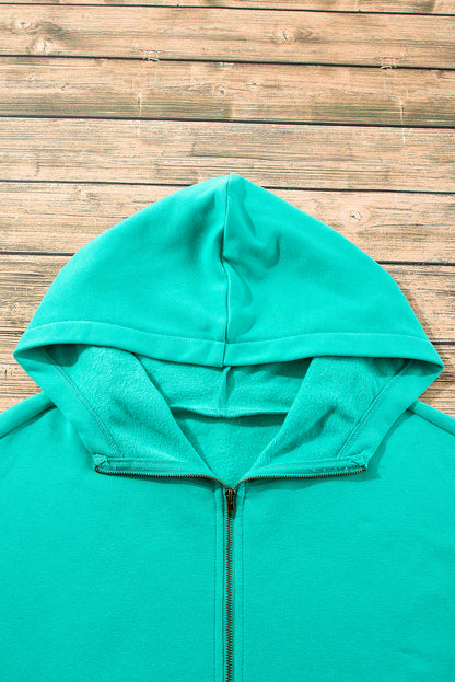 Aruba Blauer, lockerer Hoodie mit Fleecefutter und Kängurutaschen mit halbem Reißverschluss