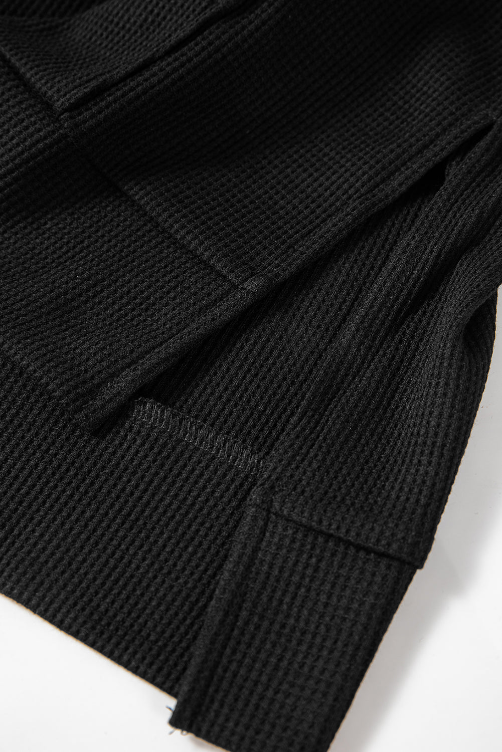 Schwarzer, übergroßer Kapuzenpullover mit Waffelstrick und Fleecefutter