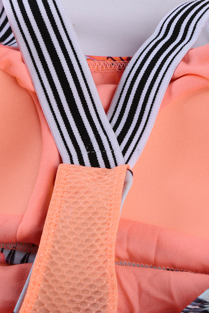 Orangefarbener bedruckter Racerback-Tankini mit Spleißmuster