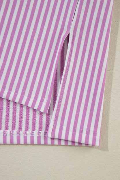 Pink Stripe Patchwork Bracelet Sleeve Plus Size T Shirt