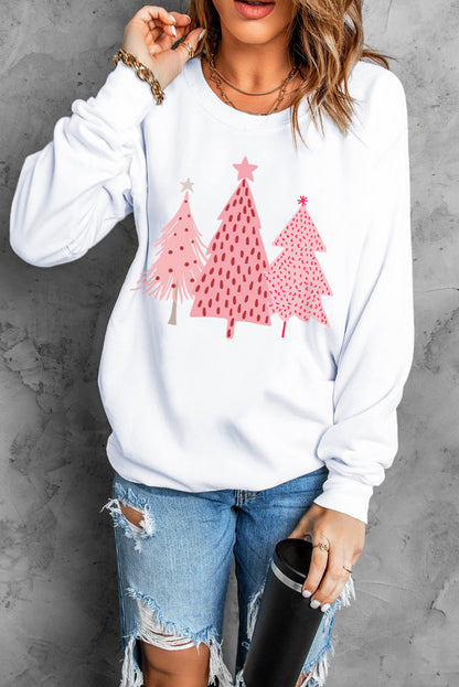 Weißes Sweatshirt mit Weihnachtsbaum-Punkte-Print