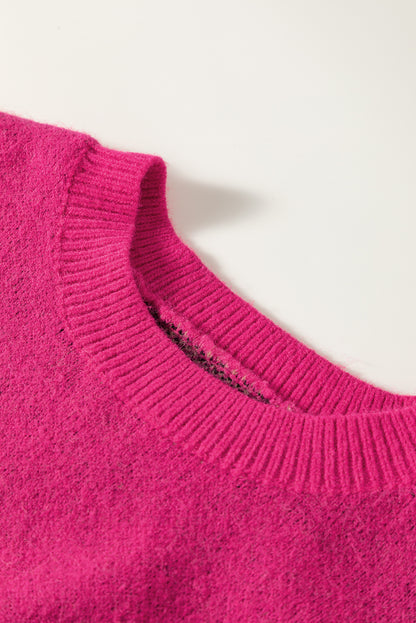 Rosaroter, lässiger Strickpullover mit wildem Tiermuster