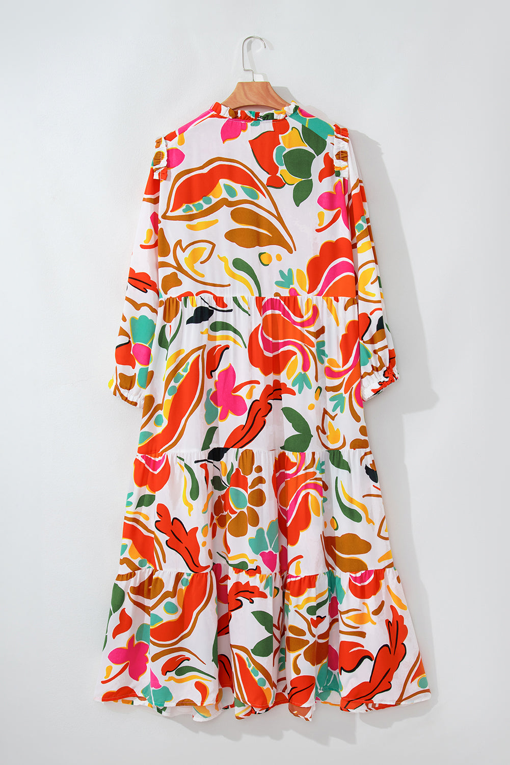 Oranges Kleid mit Blumenmuster und Kordelzug und V-Ausschnitt in Übergröße