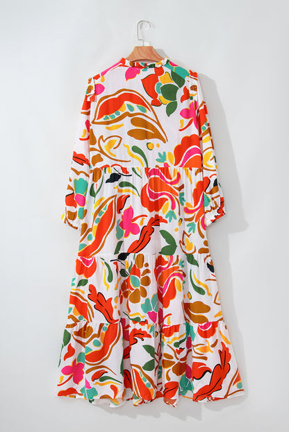 Oranges Kleid mit Blumenmuster und Kordelzug und V-Ausschnitt in Übergröße