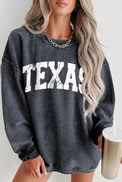 Graues Pullover-Sweatshirt mit Kordelzug und TEXAS-Grafik