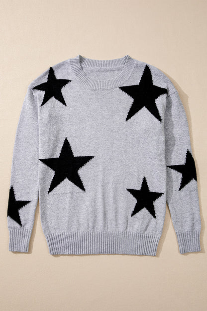 Grauer Pullover mit überschnittener Schulter und Sternmuster