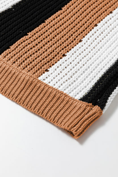 Ärmellose Strickweste mit Streifen-Farbblock in Khaki
