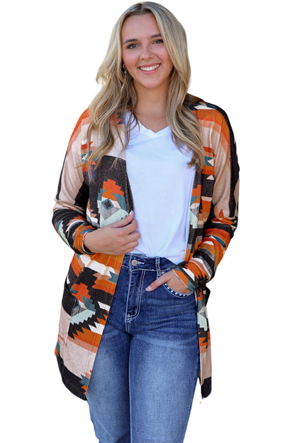 Orangefarbene Strickjacke mit Western-Tribal-Aztekenmuster