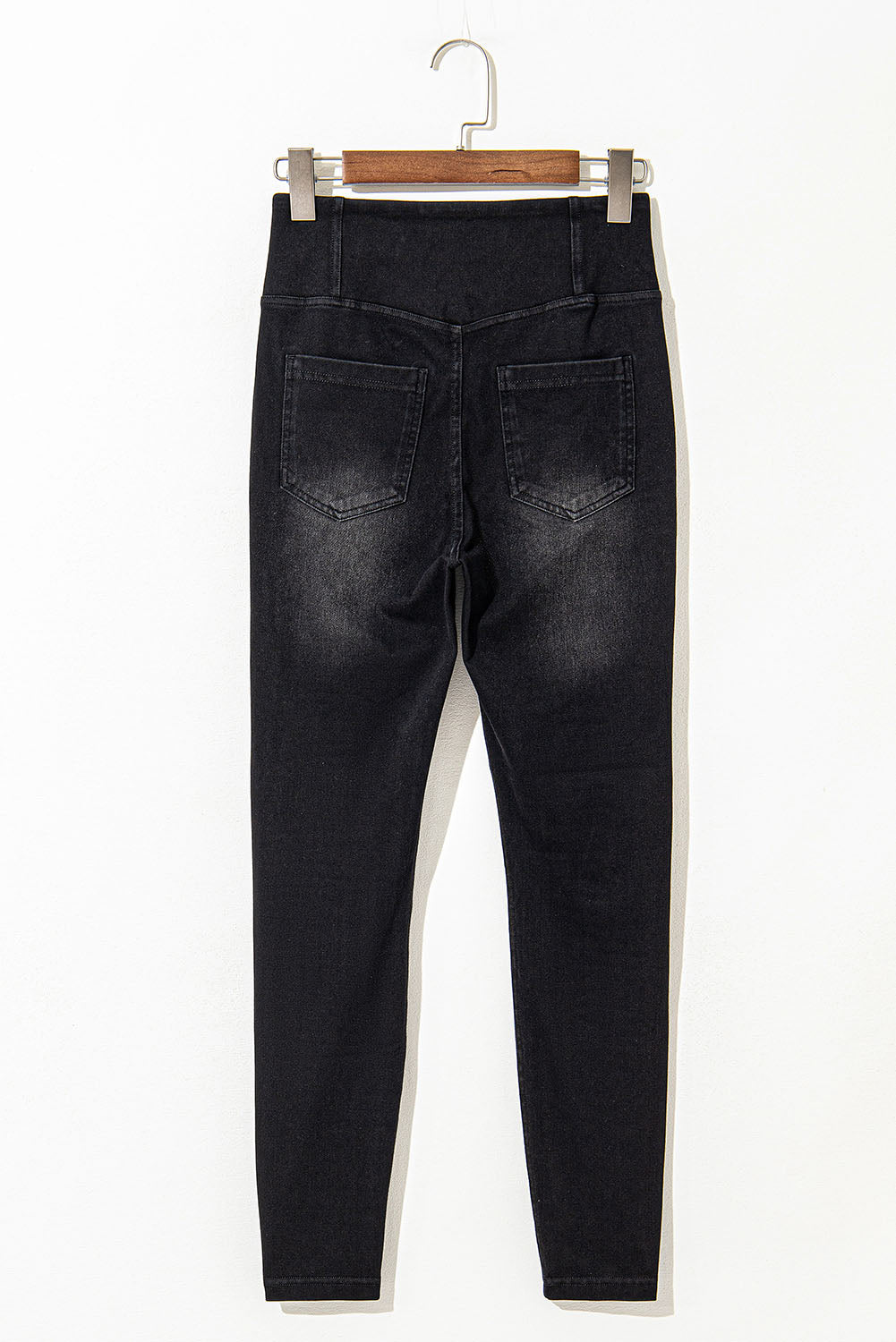 Schwarze, dehnbare Jeggings mit gewölbter Taille und schmaler Passform