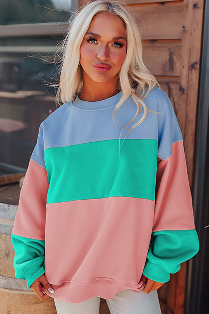 Sweatshirt mit überschnittener Schulter und Patchwork-Muster im Farbblockdesign von Blossom