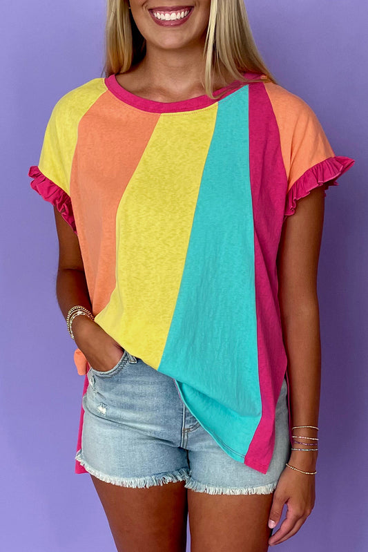 Rosarotes T-Shirt mit Rundhalsausschnitt und lockerer Passform und Farbblock