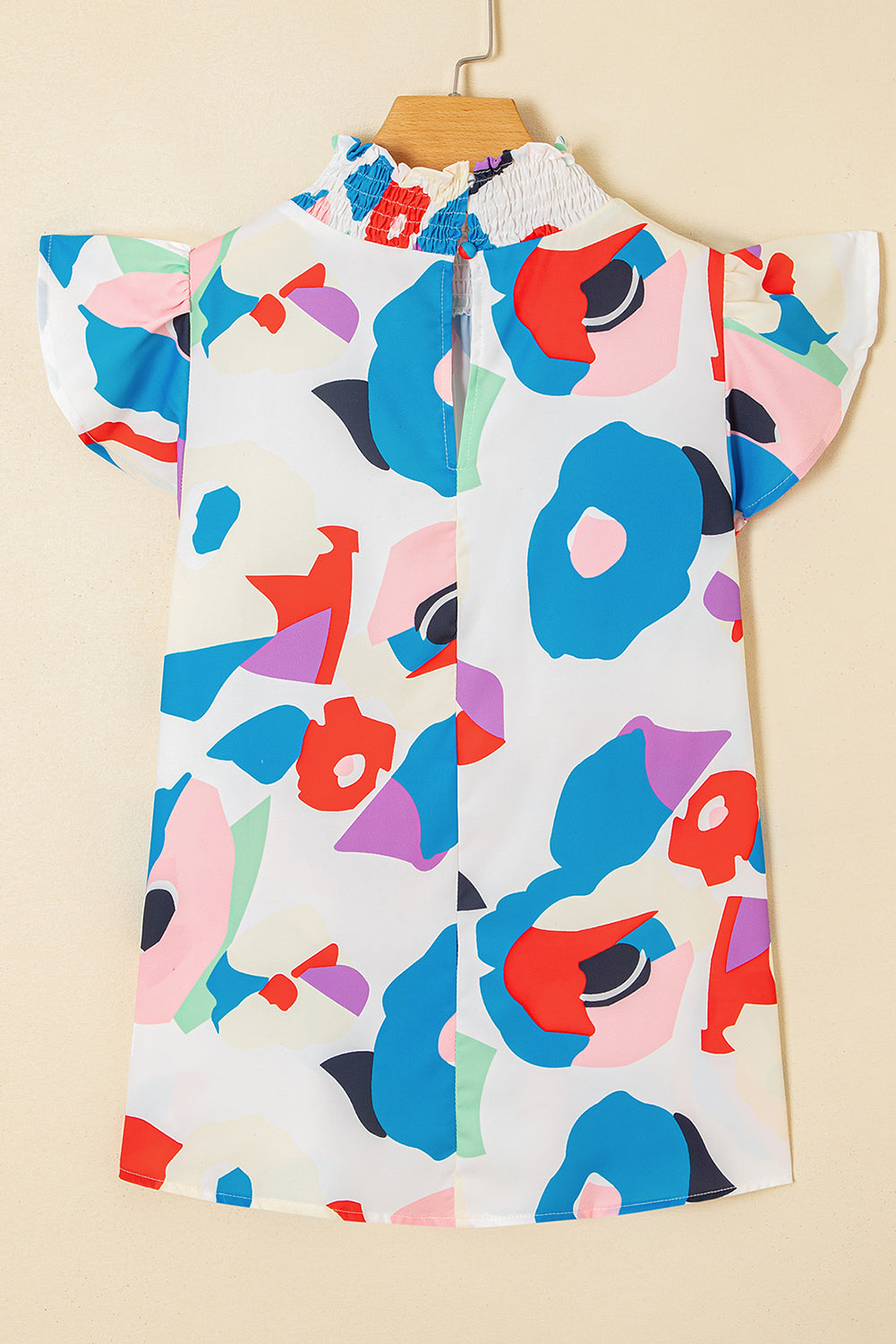 Mehrfarbige Bluse mit abstraktem Print und Rüschenärmeln