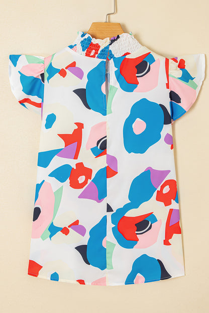 Mehrfarbige Bluse mit abstraktem Print und Rüschenärmeln