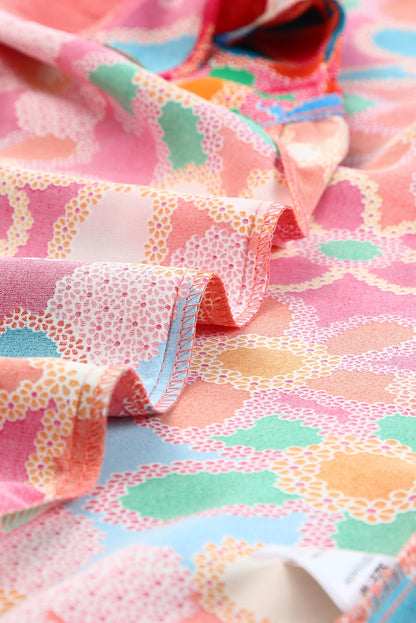 Rosa Tanktop mit Blumenmuster und Rüschenbesatz und Stickerei