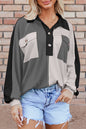 Graues Oversize-Sweatshirt mit geripptem Kragen und Farbblockdesign