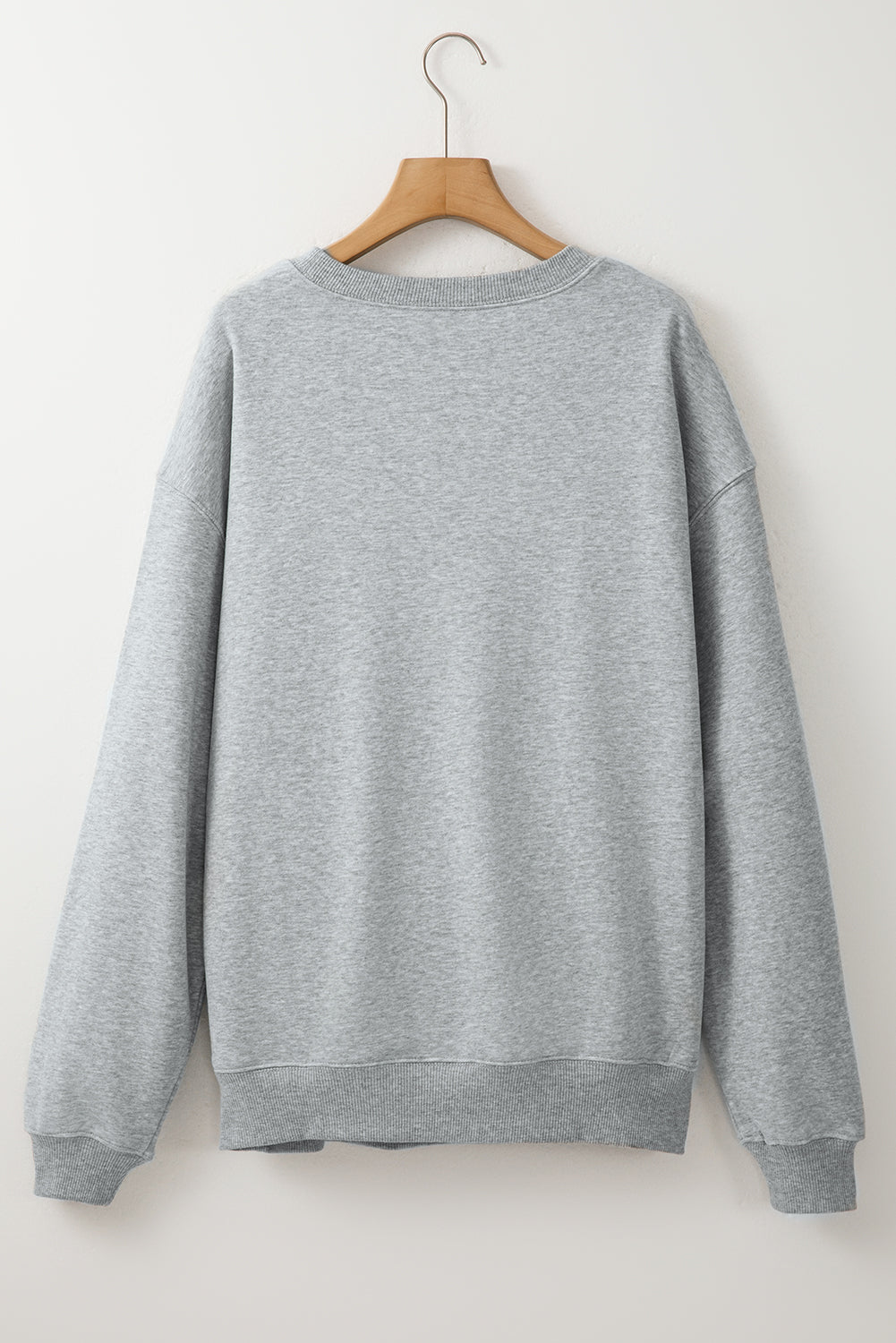 Hellgraues, einfarbiges, lockeres Fleece-Sweatshirt mit Rundhalsausschnitt