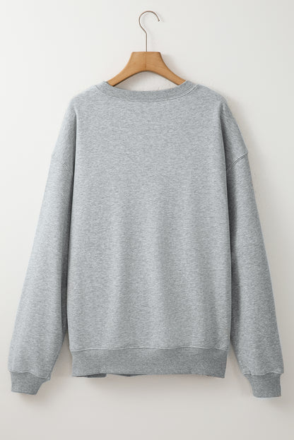 Hellgraues, einfarbiges, lockeres Fleece-Sweatshirt mit Rundhalsausschnitt