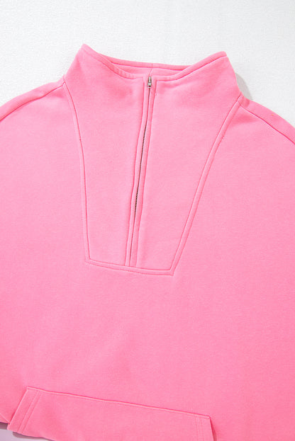 Bonbon Sweatshirt mit Reißverschluss und Stehkragen und Kängurutasche