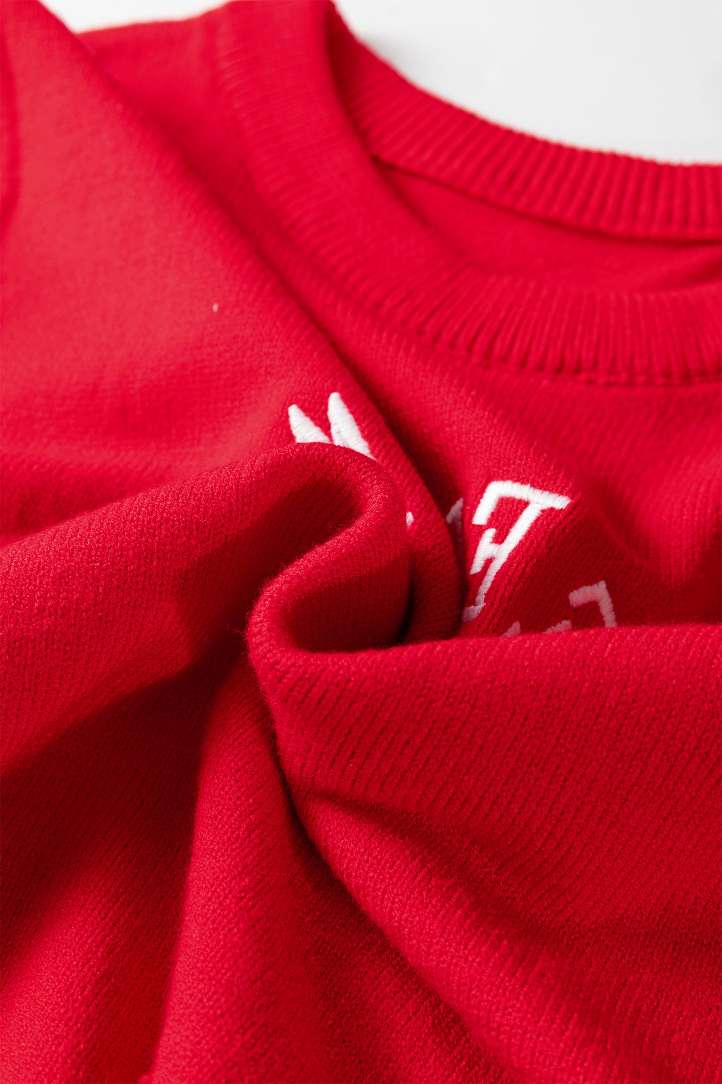 Fiery Red YEEHAW Embroidered Letter Loose Short Sleeve Sweater