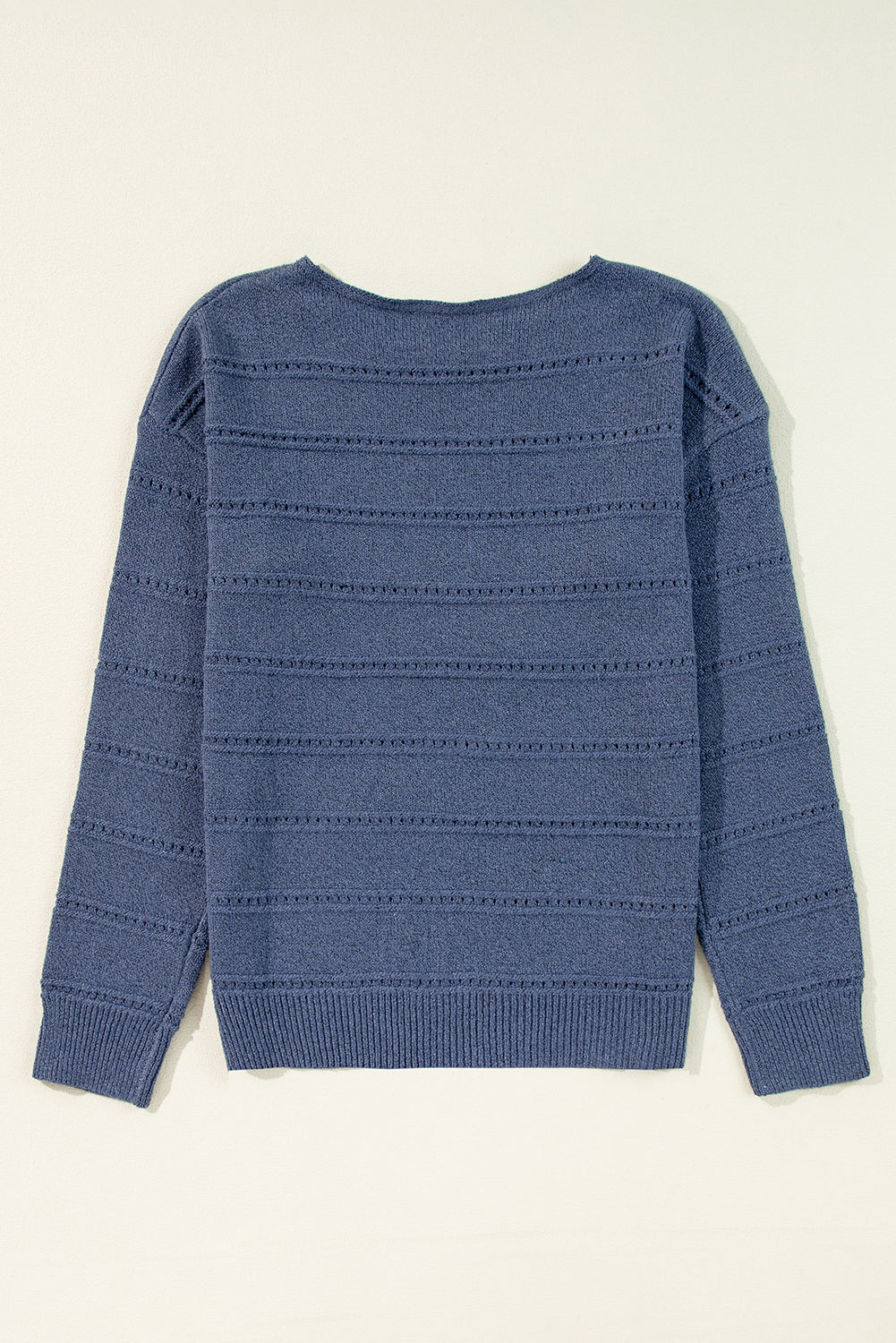 Echter blaugrüner Pointelle-Strickpullover mit U-Boot-Ausschnitt und überschnittener Schulter