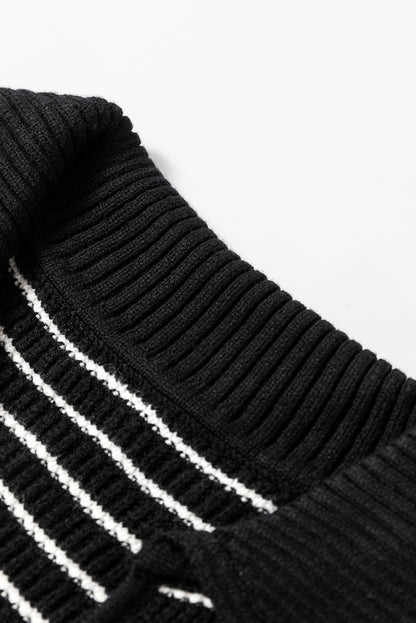Schwarzes, gestreiftes Umlege-Tanktop mit V-Ausschnitt