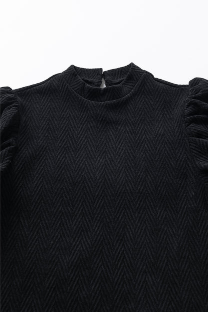 Schwarze Bluse mit Stehkragen und Puffärmeln