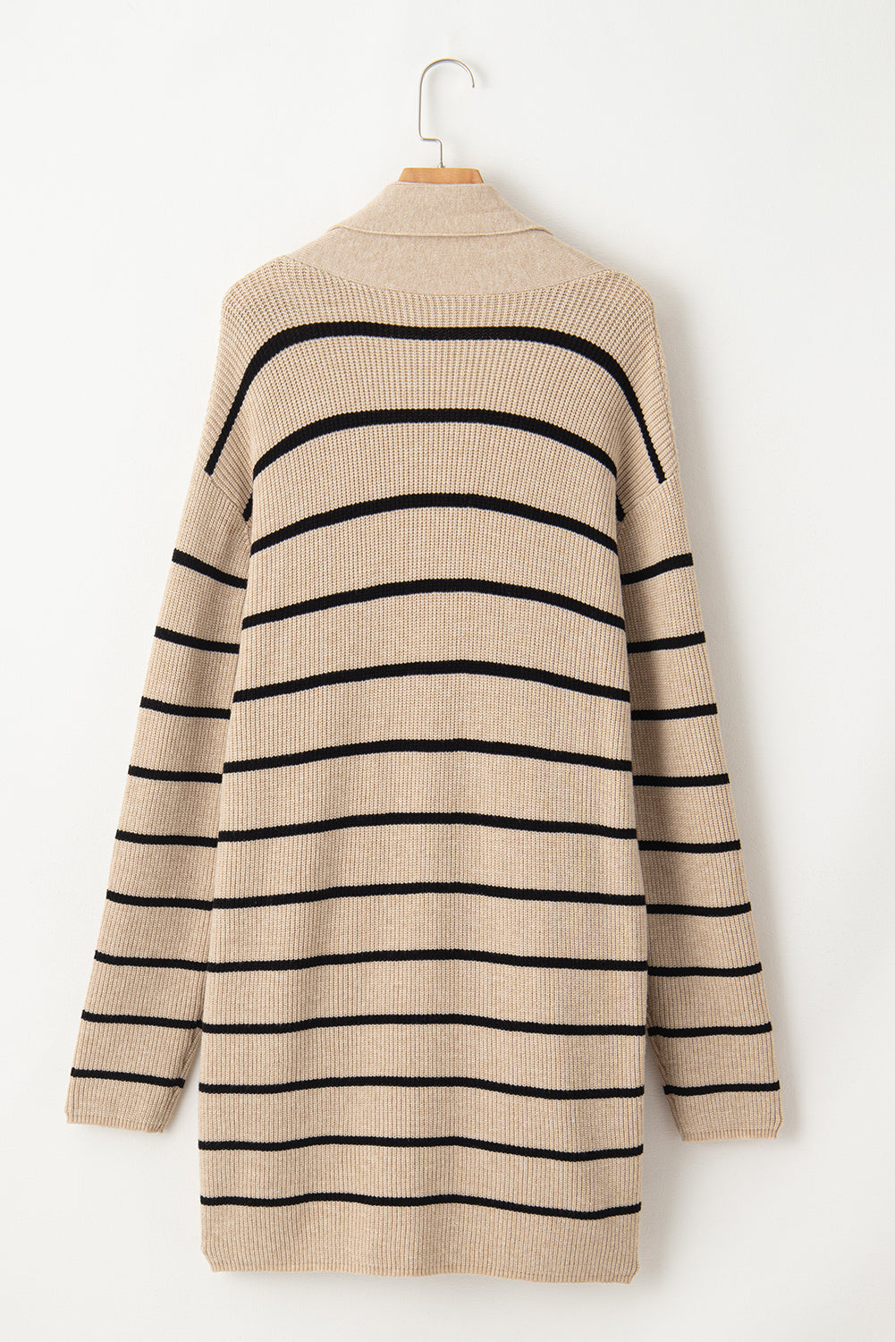 Schwarz gestreifter offener Cardigan mit Schalkragen und Taschen