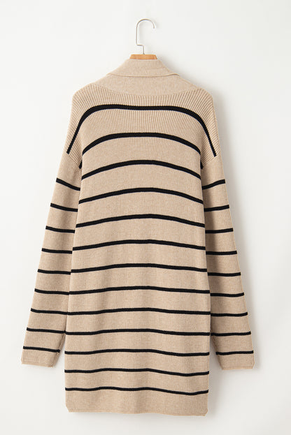 Schwarz gestreifter offener Cardigan mit Schalkragen und Taschen